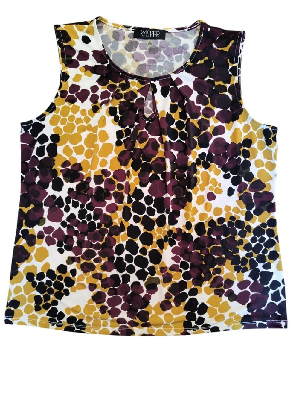 Kasper Large Womens Sleeveless Abstract Print Blouse Burgundy Black Gold Cream